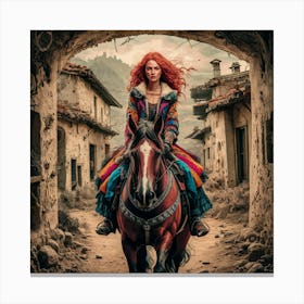 Redhead Rider: Captivating Ukiyo-e-inspired Portrait in a Countryside Setting 2 Canvas Print