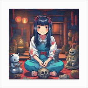 Anime Girl Sitting On The Floor Canvas Print