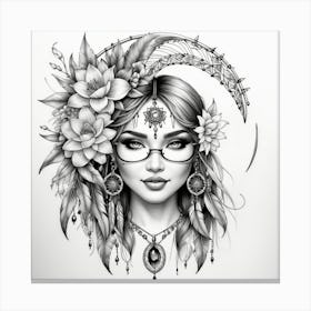 Hawaiian Girl With Flowers Tattoo Dreamcatcher Canvas Print