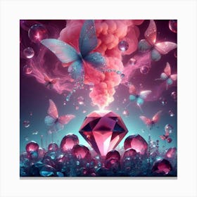 Pink Diamond With Butterflies Canvas Print