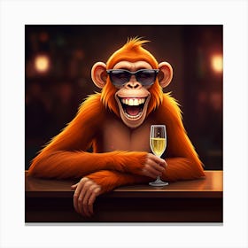 Monkey With A Glass Of Wine Canvas Print