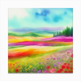 Watercolor Of A Flower Field Canvas Print