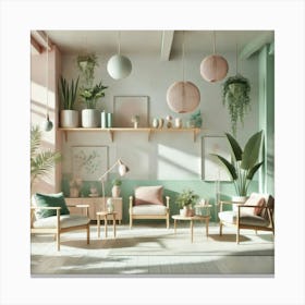 Living Room With Plants Canvas Print