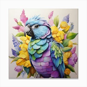 Parrot With Flowers 3 Canvas Print
