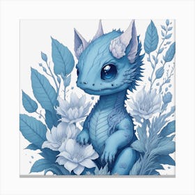 Floral Blue Dragon (5) Canvas Print