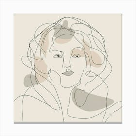 Portrait Of A Woman, Abstract Line Face, Line Art Woman, Neutral Colors Wall Art, Minimal Wall Decor Canvas Print