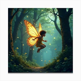 A Fairy Riding A Glowing Butterfly Through A Mystical Forest 1 Canvas Print