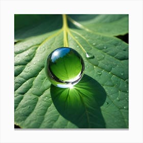 Glass Ball On A Green Leaf Reflecting The Sun And Forest Canvas Print