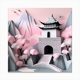 3d Paper Asian Style Soothing Pastel Landscape Canvas Print