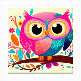 Colorful Owl On A Branch Canvas Print