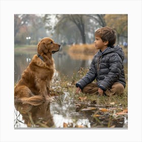 Boy And Dog In The Park Canvas Print