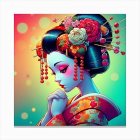 Praying Comic Geisha In Bright Color Illustration Canvas Print