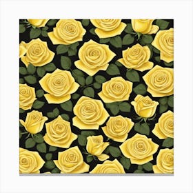 Yellow Roses On Black Background Canvas Print