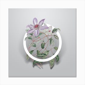 Vintage Violet Clematis Flower Minimalist Floral Geometric Circle on Soft Gray n.0184 Canvas Print