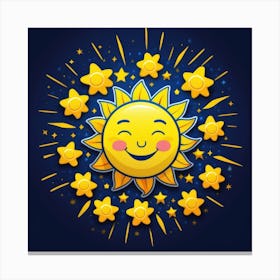 Lovely smiling sun on a blue gradient background 58 Canvas Print