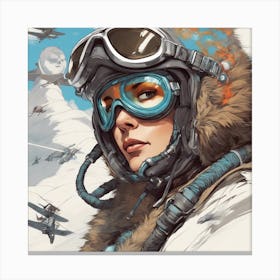 A Badass Anthropomorphic Fighter Pilot Sloth, Extremely Low Angle, Atompunk, 50s Fashion Style, Intr Canvas Print