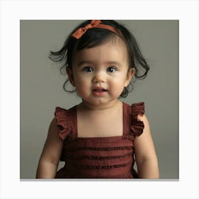 Baby Girl In Brown Dress Canvas Print