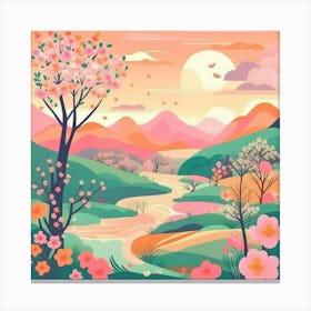 Landscape With Trees And Flowers Canvas Print