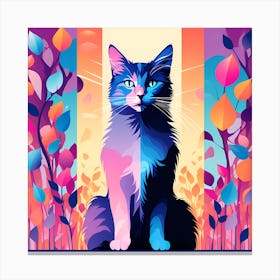 Cat In two shades, Cat In The Forest, purple and blue cat, Canvas Print