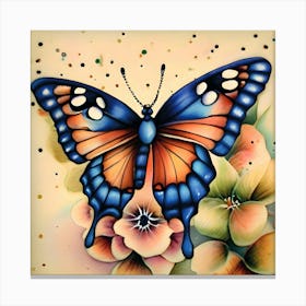 Vintage Butterfly On Flowers Canvas Print