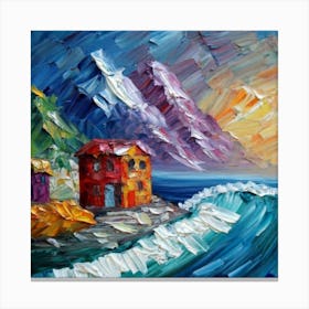 Acrylic and impasto pattern, mountain village, sea waves, log cabin, high definition, detailed geometric 16 Canvas Print
