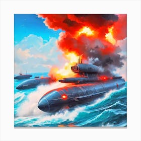 Warships In The Ocean Canvas Print