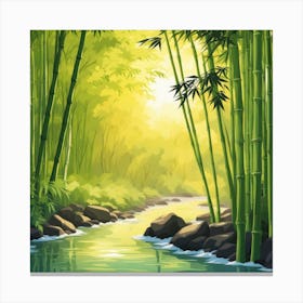 A Stream In A Bamboo Forest At Sun Rise Square Composition 113 Canvas Print