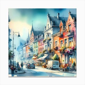 Watercolor Of A City Street 1 Canvas Print