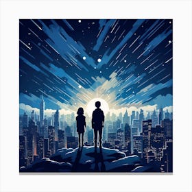 Two People Looking At The Stars Canvas Print