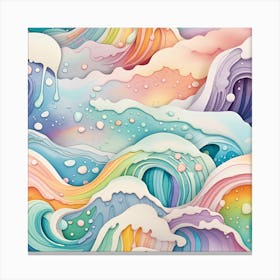 Rainbow Waves Watercolor Dripping Canvas Print
