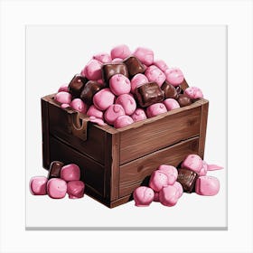 Pink Marshmallows In A Wooden Box Canvas Print