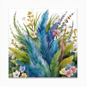 Feathers And Flowers Canvas Print