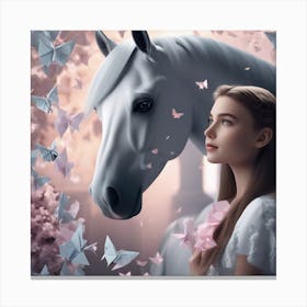 White Horse With Butterflies Canvas Print