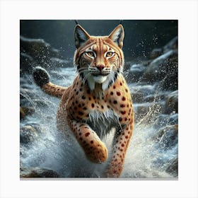 Lynx Running In Water Canvas Print