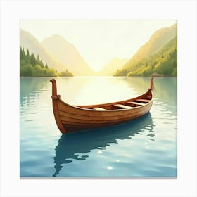 Elegant Wooden Boat In Watercolor Morning Light 1 Canvas Print