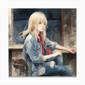 Girl Sitting At A Table Canvas Print