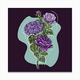 Hydrangeas - Violet Purple Vintage Aesthetic Botanical Floral Bouquet Digital Painting Canvas Print