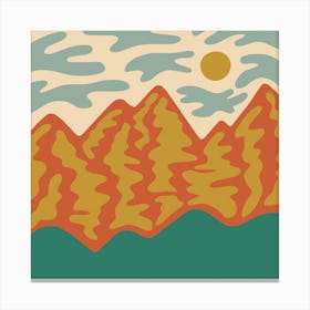 Abstract Mountain Landscape Orange Square Canvas Print