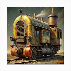 A Rusty Old Steam Locomotive On A Track Canvas Print