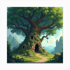 A Hidden Fairy Village Nestled Within The Branches Of An Ancient Tree 1 Canvas Print