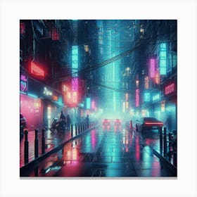 Dark city streets with neon lights Canvas Print