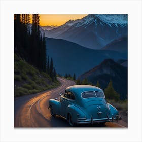 Vintage Car In The Mountains Canvas Print