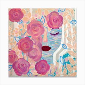 Roses and woman Canvas Print