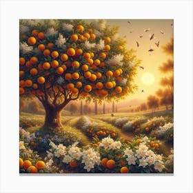 Orange Tree At Sunset Canvas Print