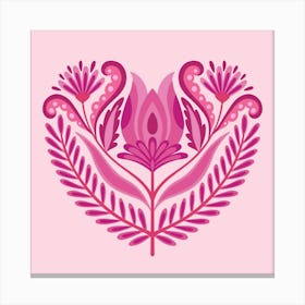 Pink boho folk art floral heart Leinwandbild