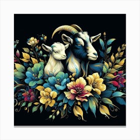 Goats And Flowers 1 Canvas Print