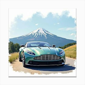 Aston Martin Db11 Amr In A Striking Watercolor Mountain View 1 Canvas Print