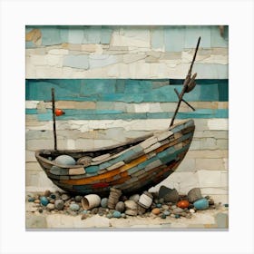 Boat Abstract Mosaic Ocean Beach Unique Canvas Print