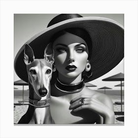 Woman And A Greyhound 3 Canvas Print