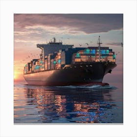 Cargo Ship At Sunset 1 Canvas Print